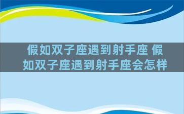 假如双子座遇到射手座 假如双子座遇到射手座会怎样